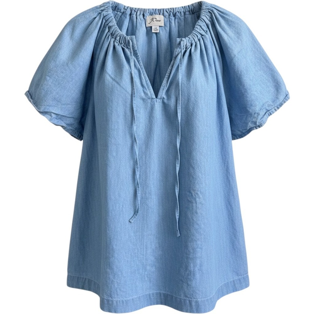 J. Crew Chambray Peasant Top Light Wash Blue Puff‎ Sleeve Blouse Medium